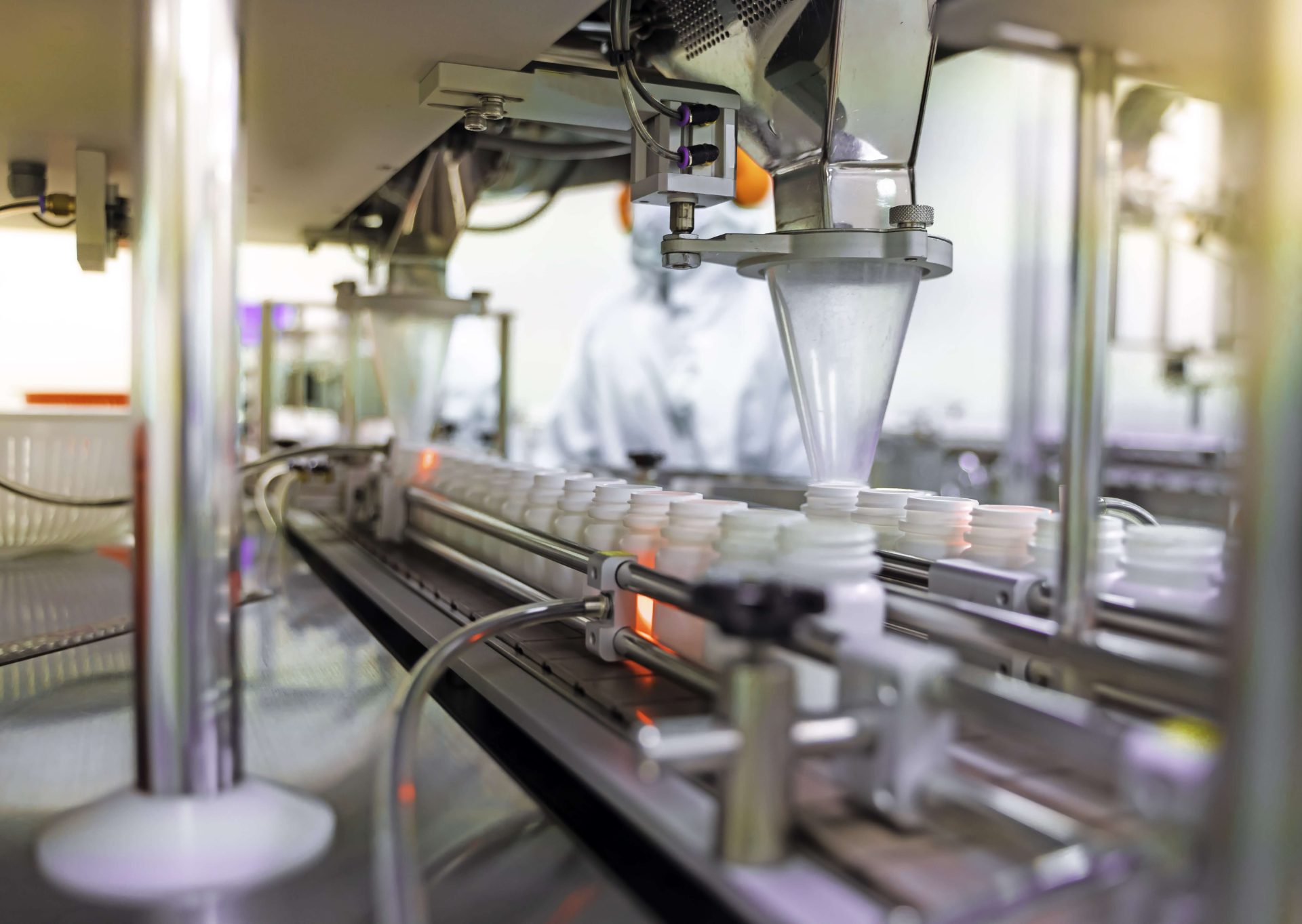 Production line inside a pharmaceutical manufacturing plant